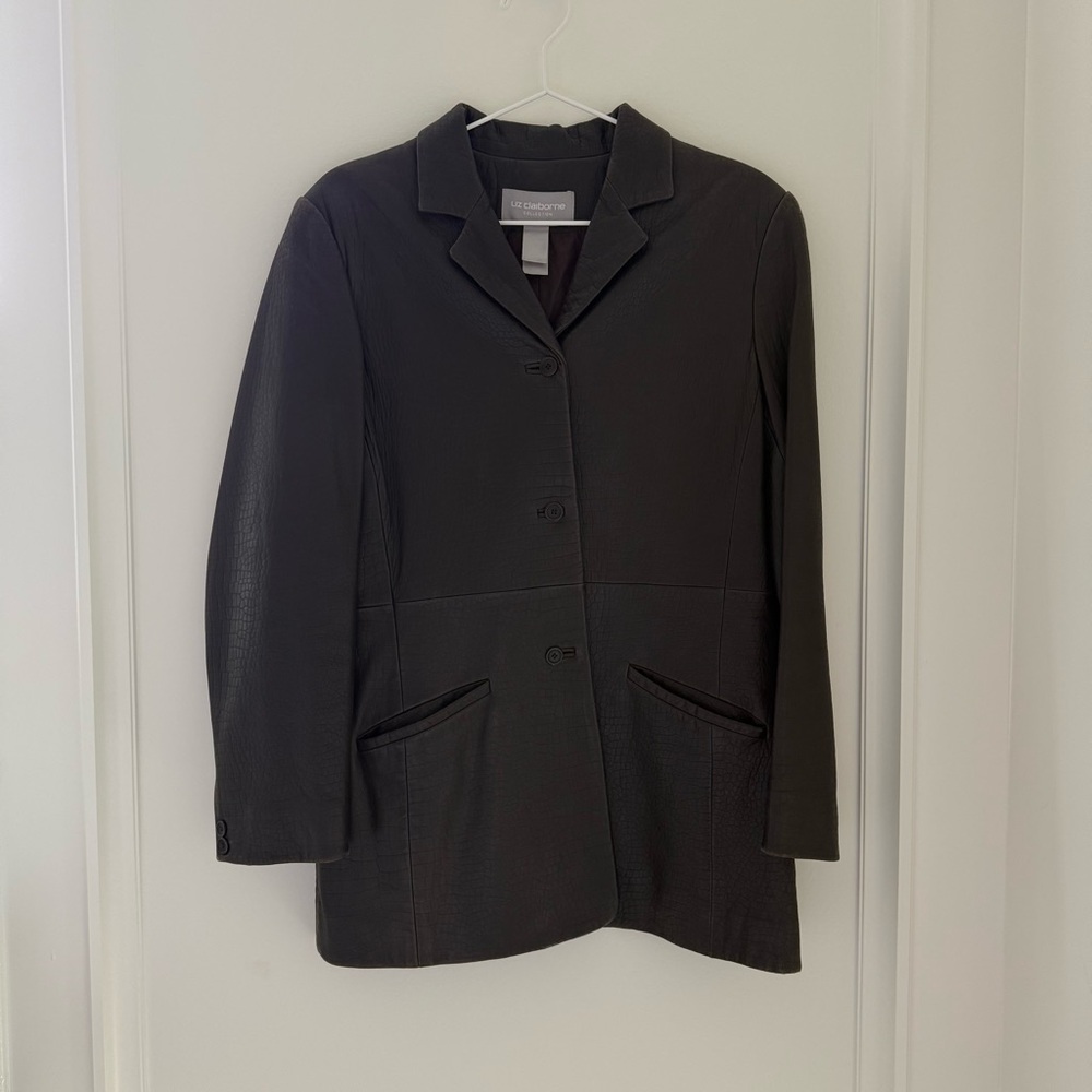 LIZ CLABORNE - BROWN LEATHER BLAZER